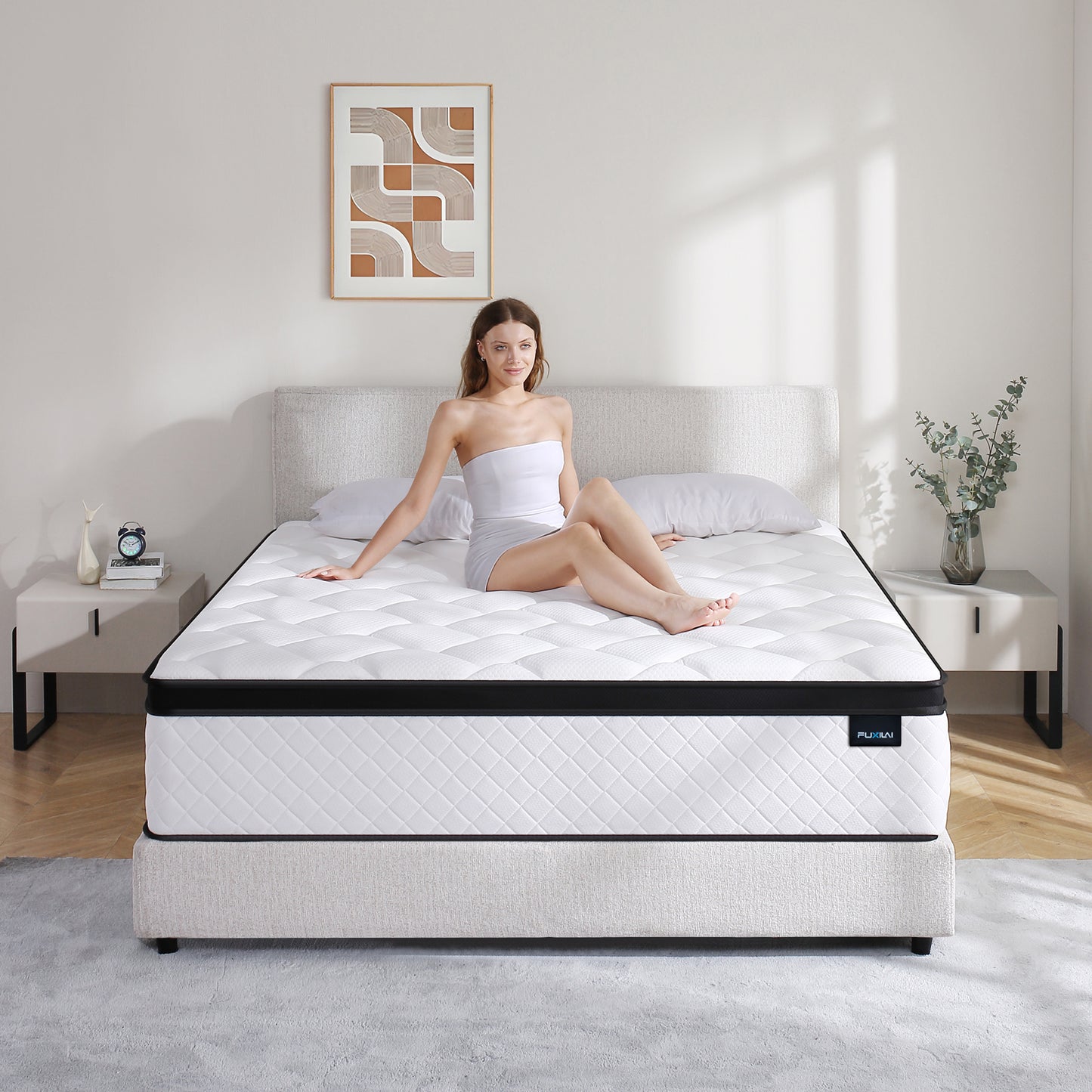 Fuxilai Queen Size Mattress, 10 Inch Hybrid Memory Foam Queen Mattress in a Box, Pressure Relief, Medium Firm, CertiPUR-US