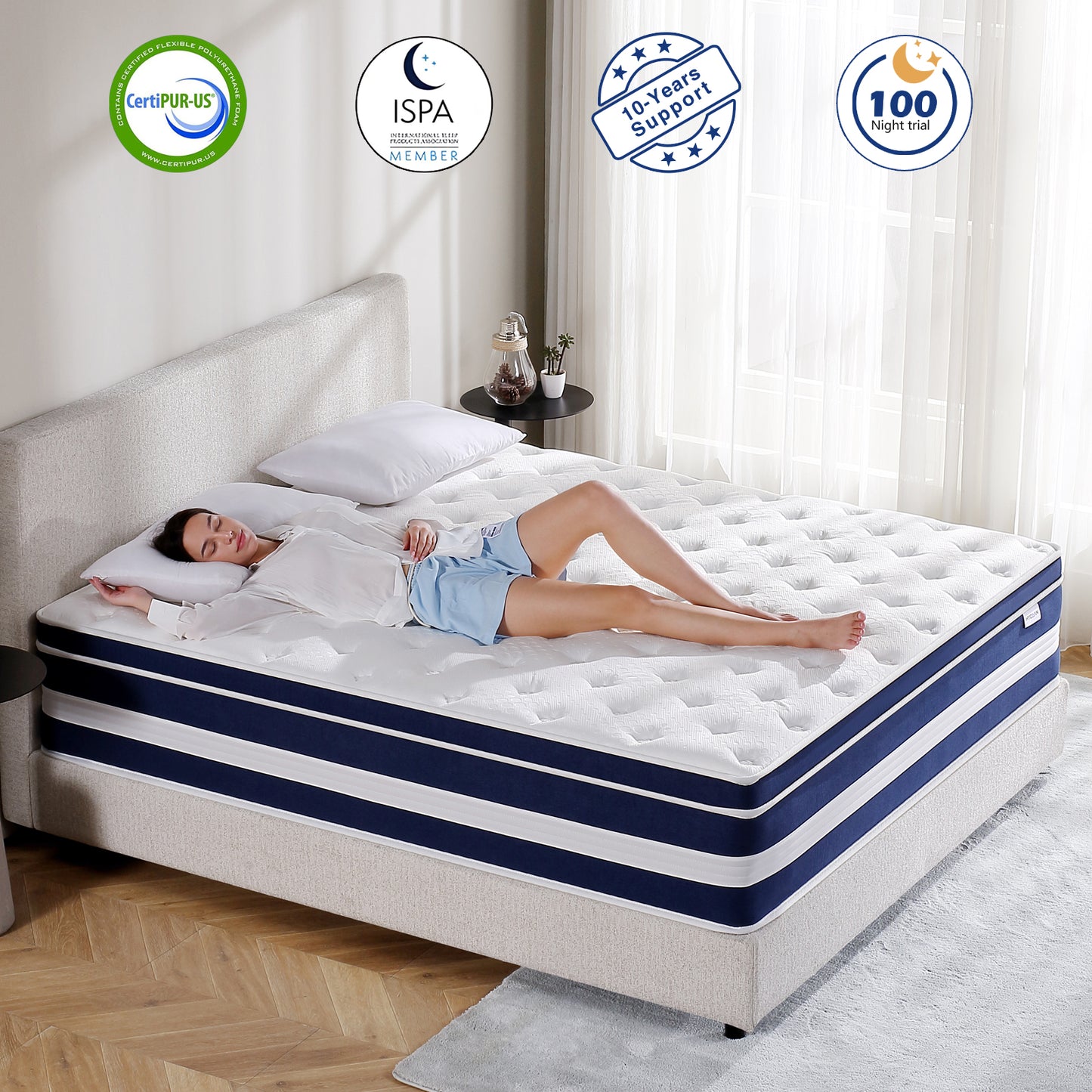 HYCEAN King Size Mattress, 12 Inch Hybrid Memory Foam King Mattress in a Box, Pressure Relief, Medium Firm, CertiPUR-US