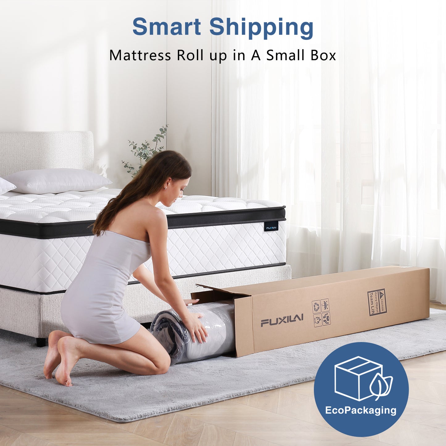 Fuxilai Queen Size Mattress, 10 Inch Hybrid Memory Foam Queen Mattress in a Box, Pressure Relief, Medium Firm, CertiPUR-US